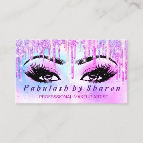 Makeup Artist Lashes Holograph Unicorn Drips Pink Business Card