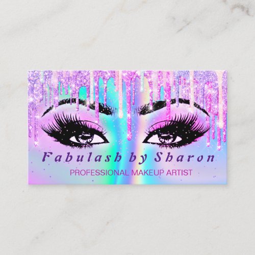 Makeup Artist Lashes Holograph Unicorn Pink Drips Business Card