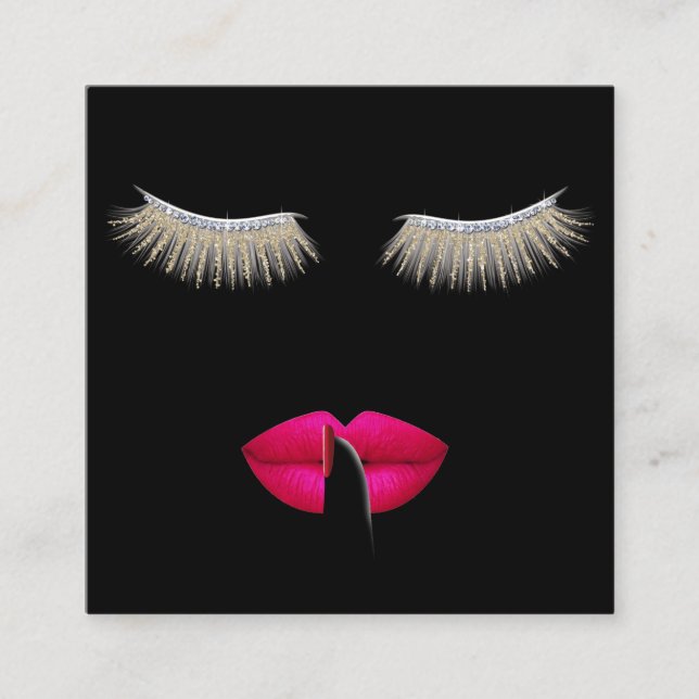 Makeup Artist Lashes & Hot Pink Lips Beauty Salon Square Business Card (Front)