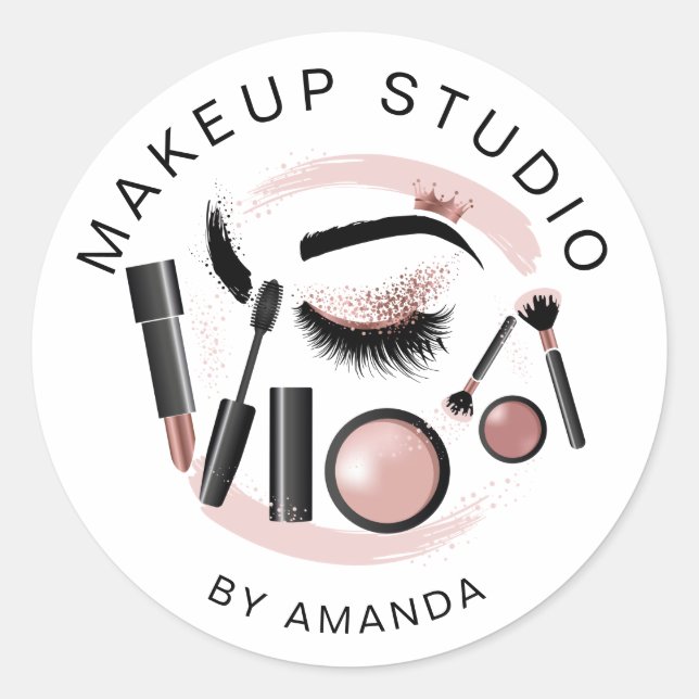 Makeup  Artist Lashes Mascara Lipstick Rose Gold Classic Round Sticker (Front)