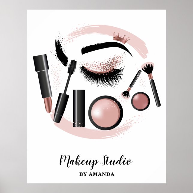 Makeup  Artist Lashes Mascara Lipstick Rose Gold Poster (Front)