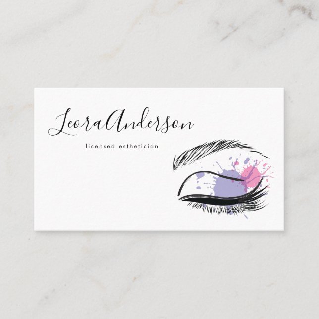 Makeup Artist Lashes Microblading Watercolor Business Card (Front)