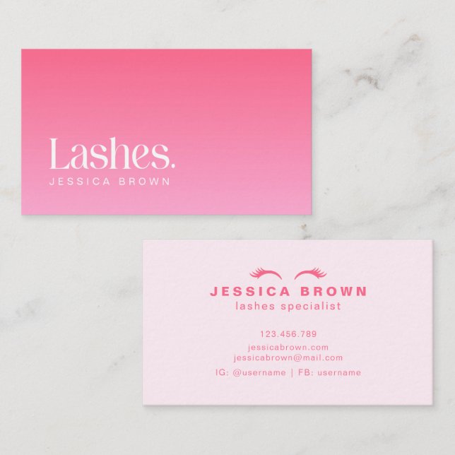 Makeup Artist Lashes Modern Minimalist Pink Business Card (Front/Back)