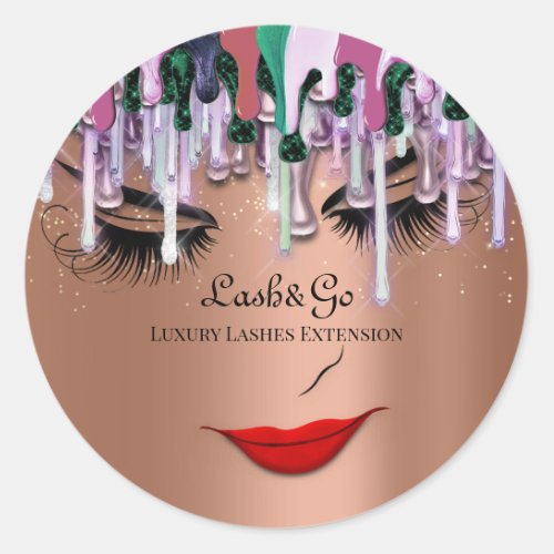 Makeup Artist Lashes Product Drip Purple Rose Gold Classic Round Sticker