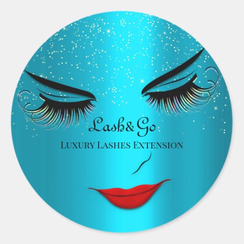 Makeup Artist Lashes Product Drips Blue Classic Round Sticker