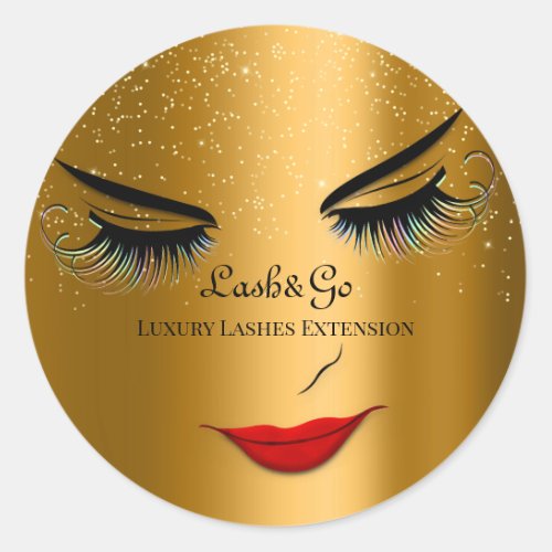 Makeup Artist Lashes Product Drips Gold Glitter  Classic Round Sticker