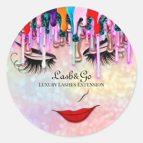 Makeup Artist Lashes Product Drips Holographic Classic Round Sticker