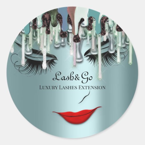 Makeup Artist Lashes Product Drips Mint Green Blue Classic Round Sticker