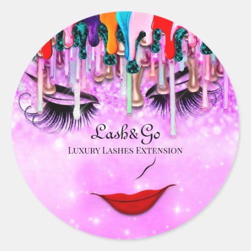 Makeup Artist Lashes Product Drips Pink GlitterLUX Classic Round Sticker