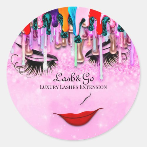 Makeup Artist Lashes Product Drips Princess Classic Round Sticker