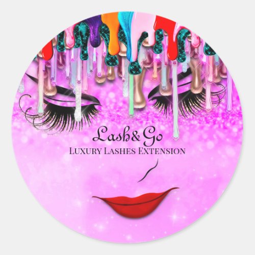 Makeup Artist Lashes Product Drips Princess Pinky Classic Round Sticker