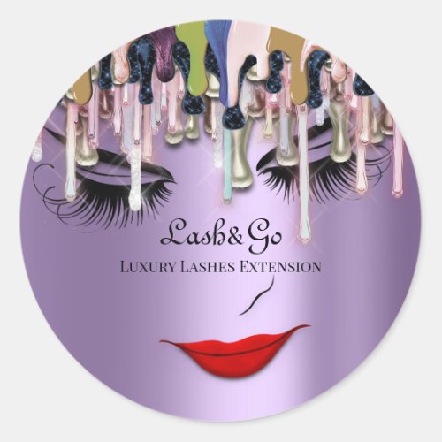 Makeup Artist Lashes Product Drips Purple Rose  Classic Round Sticker