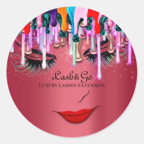 Makeup Artist Lashes Product Drips Red Glitter Classic Round Sticker
