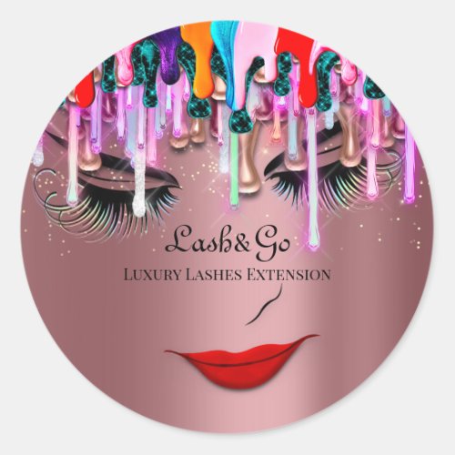 Makeup Artist Lashes Product Drips Rose Glitter  Classic Round Sticker