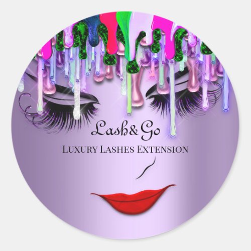 Makeup Artist Lashes Product Red Drip Lavender Classic Round Sticker