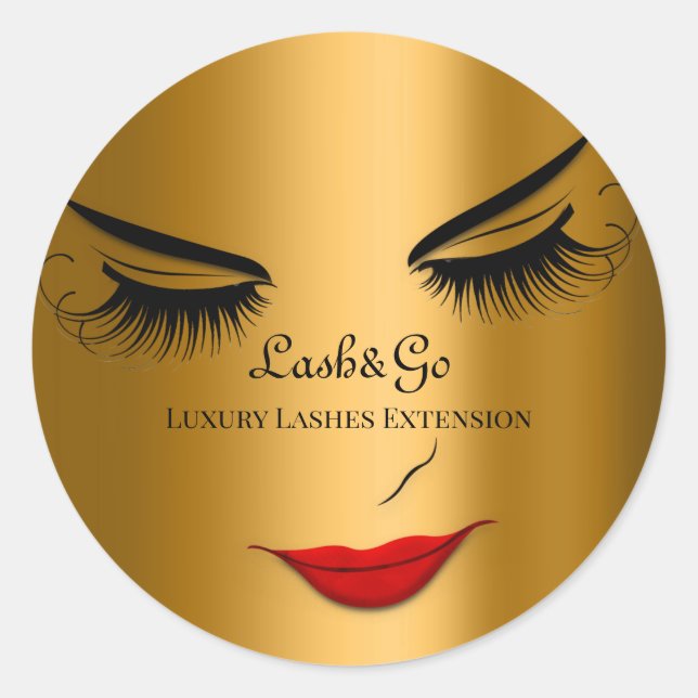 Makeup Artist Lashes Product Red Lips Gold Classic Round Sticker (Front)
