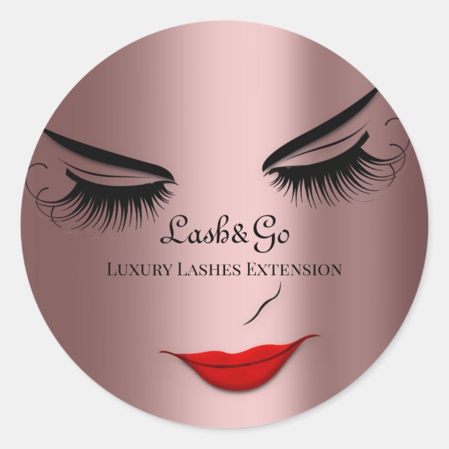 Makeup Artist Lashes Product Red Lips Rose Classic Round Sticker (Front)