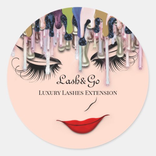 Makeup Artist Lashes Product Red Lips Rose Drips Classic Round Sticker