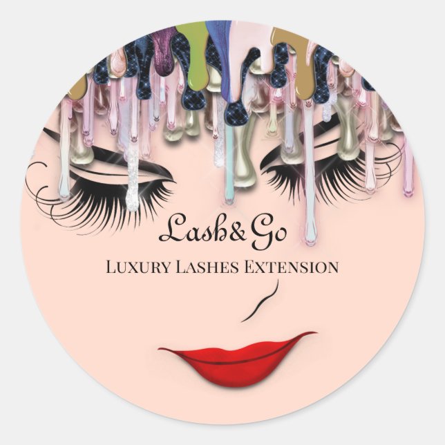 Makeup Artist Lashes Product Red Lips Rose Drips Classic Round Sticker (Front)