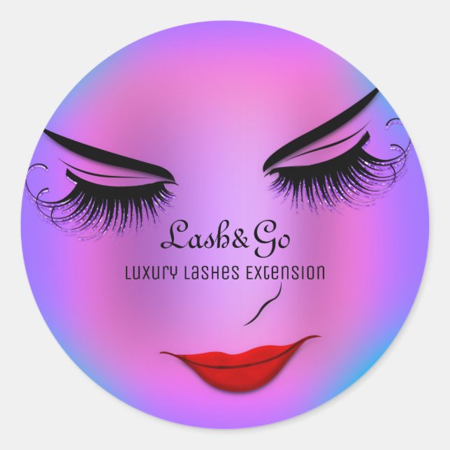 Makeup Artist Lashes Product Red Purple Violet Classic Round Sticker (Front)