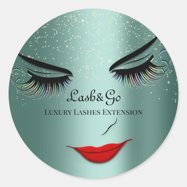 Makeup Artist Lashes Product Teal Confetti  Classic Round Sticker (Front)