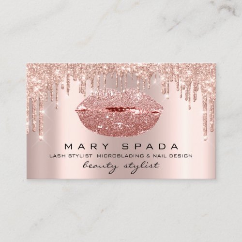 Makeup Artist Lashes  Rose Drips Kiss Lips Glitter Business Card