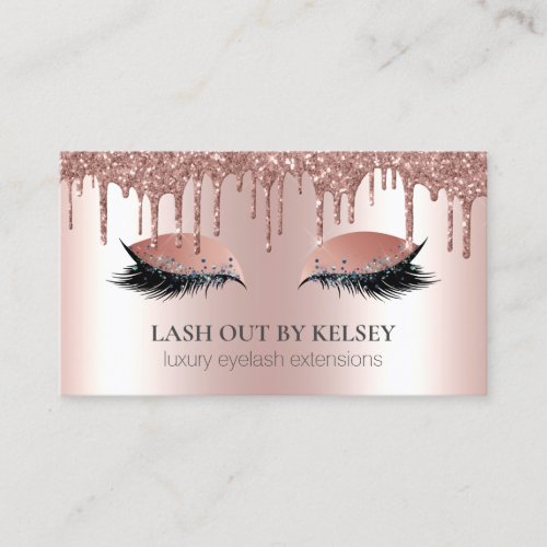 Makeup Artist Lashes Rose Gold Dripping Glitter Business Card