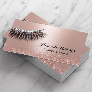 Makeup Artist Lashes Rose Gold Glitter Eyelash Business Card by cardfactory at Zazzle