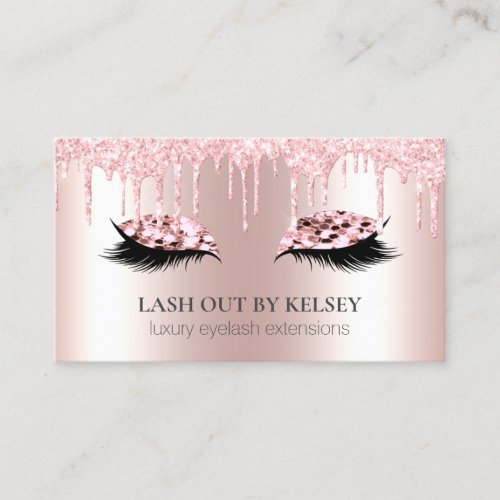 Makeup Artist Lashes Rose Quartz Pink Glitter Drip Business Card