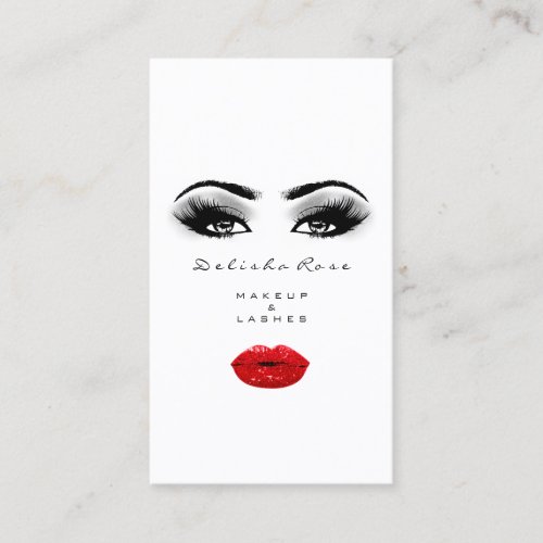 Makeup Artist Lashes Smoky Gray Red Lips Kiss Business Card