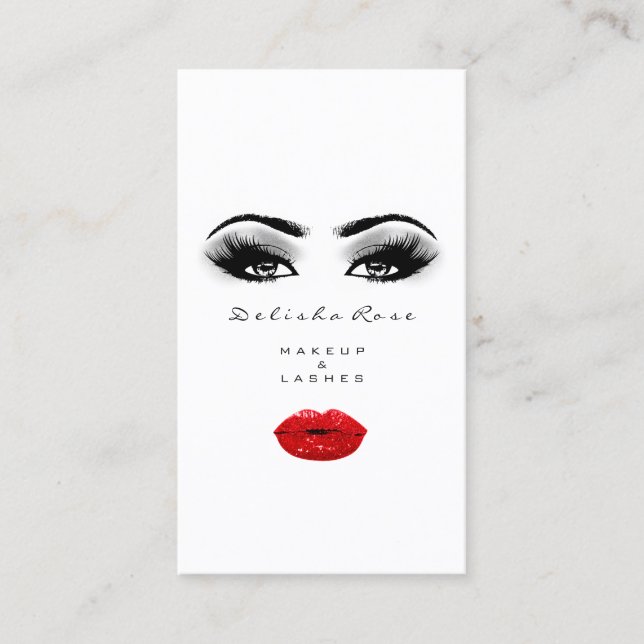 Makeup Artist Lashes Smoky Gray Red Lips Kiss Business Card (Front)