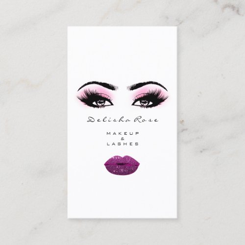 Makeup Artist Lashes Smoky Pink Violet Lips Kiss Business Card