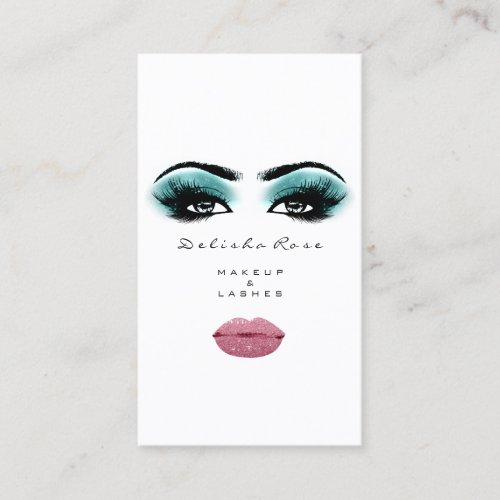 Makeup Artist Lashes Smoky Teal Rose Lips Kiss Business Card