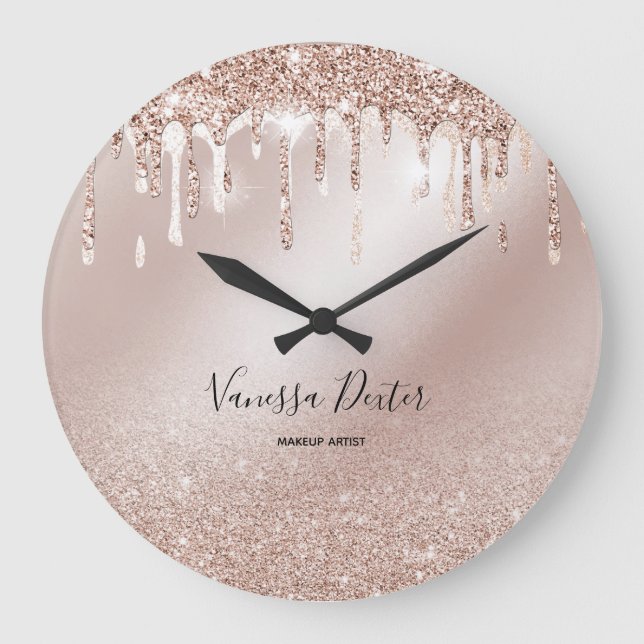 Makeup Artist Lashes Spark Drips Rose Gold Large Clock (Front)