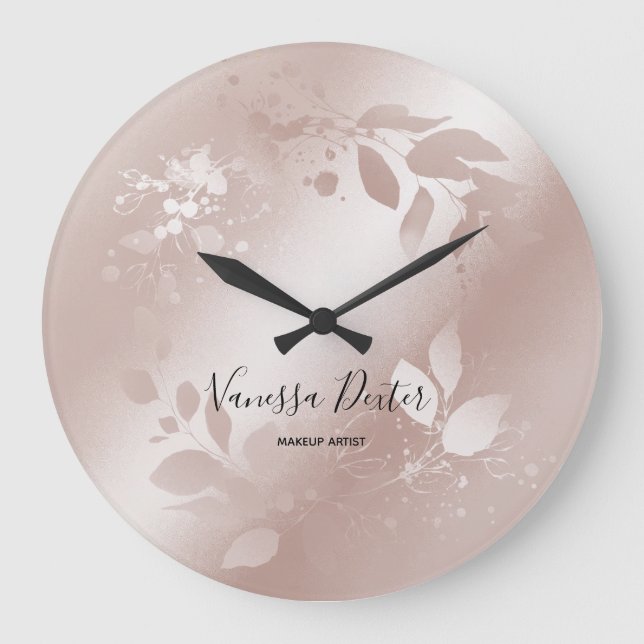 Makeup Artist Lashes Sparkling Watercolor Floral Large Clock (Front)
