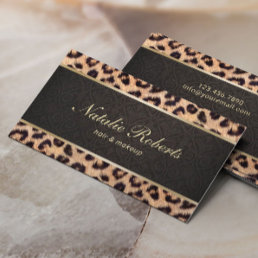 Makeup Artist Leopard &amp; Damask Beauty Salon  Business Card