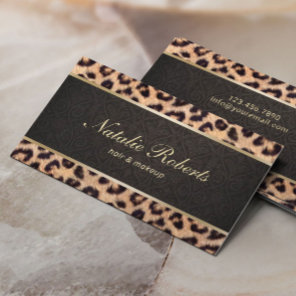 Makeup Artist Leopard & Damask Beauty Salon  Business Card