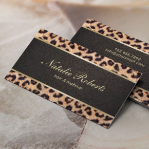 Makeup Artist Leopard & Damask Beauty Salon Business Card