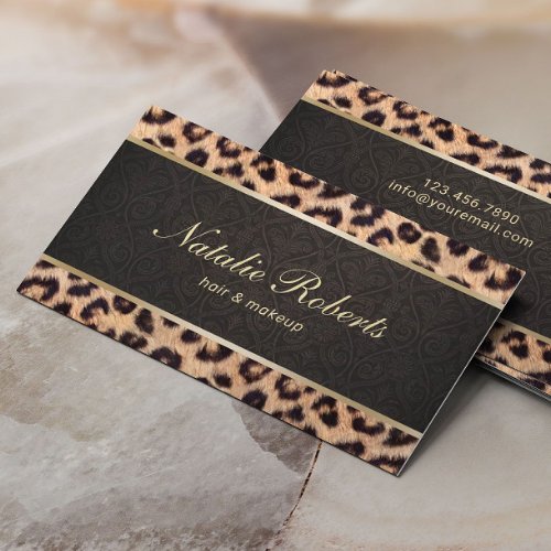 Makeup Artist Leopard  Damask Beauty Salon  Business Card