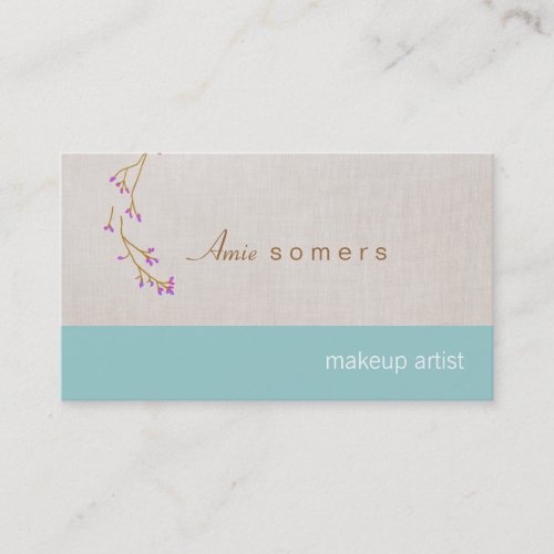 Makeup Artist Linen Look Delicate Budding Branch Business Cards