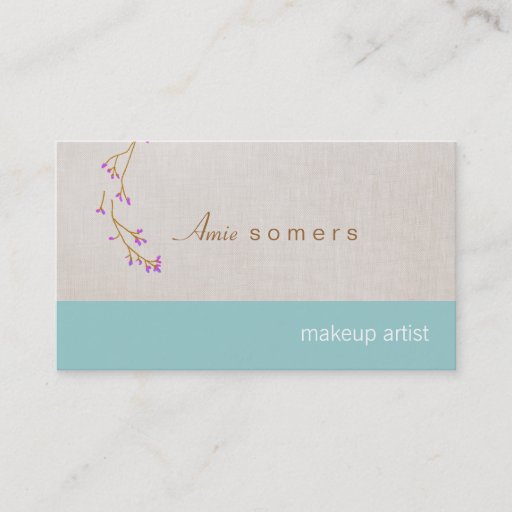 Customizable Makeup Artist Linen Look Delicate Budding Branch Business Cards