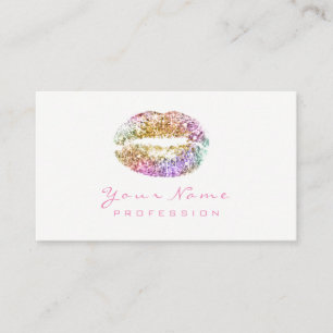 Makeup Artist Lips Beauty Glitter Gold Pink White Business Card