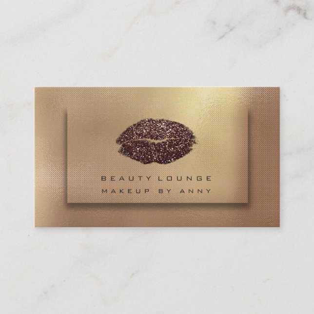 Makeup Artist Lips Bronze Copper Gold Kiss Glitter Business Card (Front)