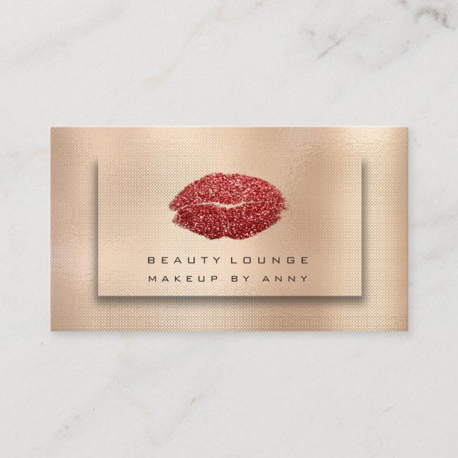 Makeup Artist Lips Bronze Rose Gold Kiss Glitter Business Card (Front)