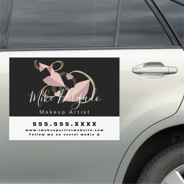 Makeup Artist Lips Lipstick Swirl Logo Business Car Magnet (In Situ)