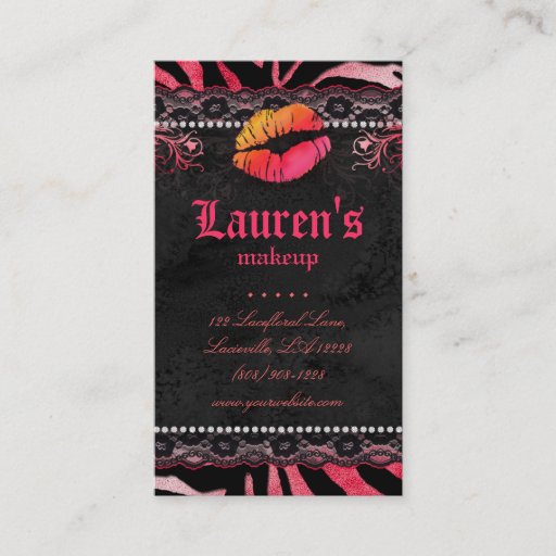 Customizable Makeup Artist Lips N Lace Pink Orange Red Zebra Business Cards