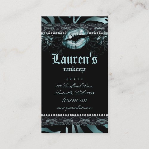 Makeup Artist Lips N Lace Teal Zebra Modern Business Card Templates