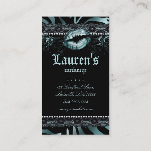 Customizable Makeup Artist Lips N Lace Teal Zebra Modern Business Card Templates