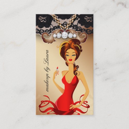 Makeup Artist Lips N Lipstick Jewelry Gold Lace Business Card
