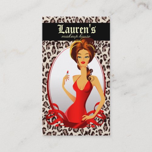 Makeup Artist Lips N Lipstick Red Leopard Beige Business Card Templates